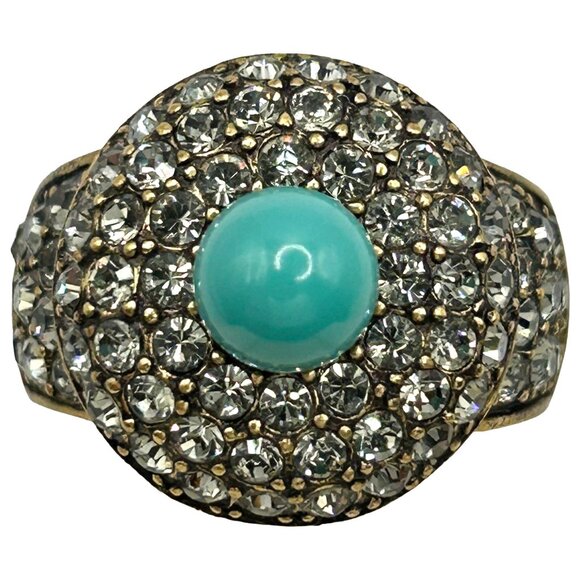 Heidi Daus Vintage Blue Stone with Pave Crystal Ring - Size 9 - Picture 1 of 8